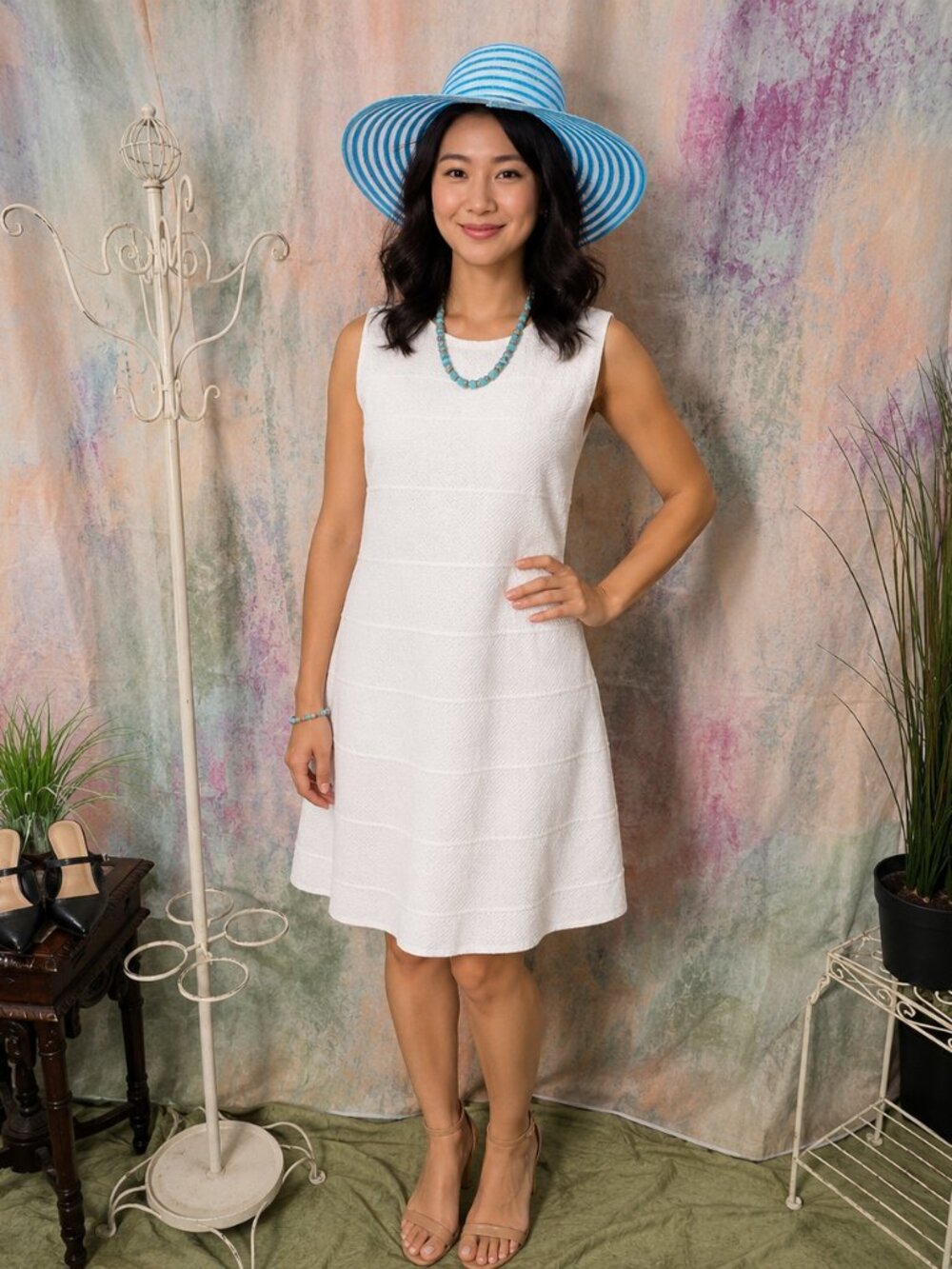 NEW📌 Calvin Klein Cotton Blend Sleeveless Tiered Work-to-Weekend Ready Dress